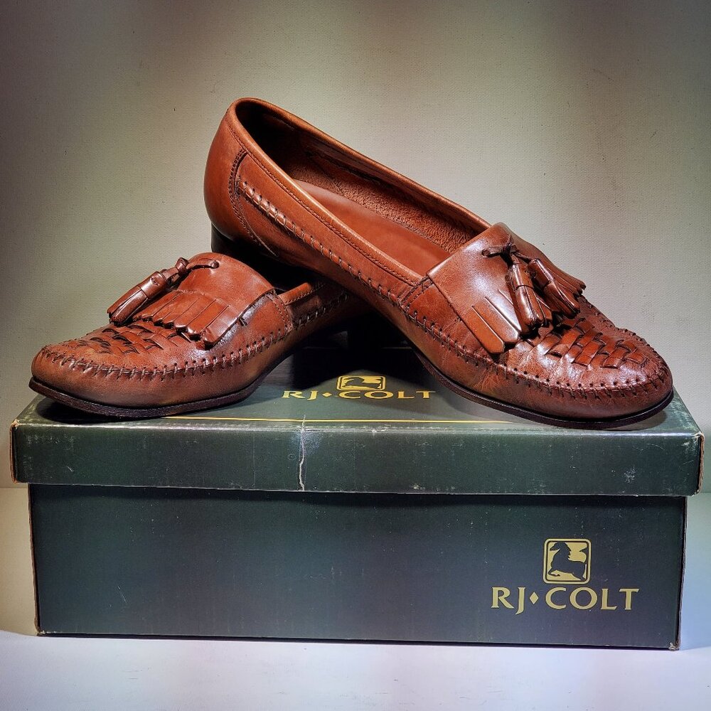 VINTAGE ***RARE*** R J COLT SAN REMO SADDLE TAN KILTIE TASSEL SLIP ON LOAFERS
